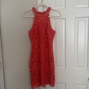 Lulus Love Poem Coral Orange Lace Dress - Size Medium